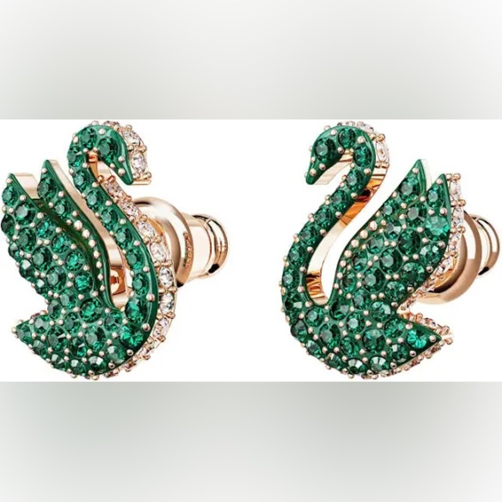 Swarovski Green and Gold Swan Earrings